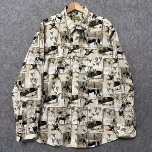 Natural Issue Mens 2XL Wrinkle Free Hunting Shirt Bird Dog Pheasant Print Tan